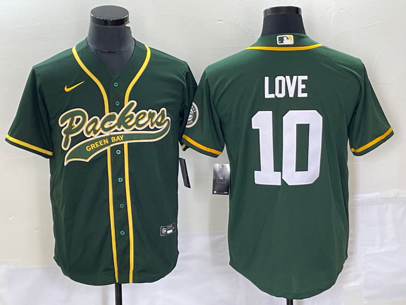 Men's Green Bay Packers #10 Jordan Love Green Cool Base Stitched Baseball Jersey